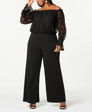 アドリアナ パペル レディース ワンピース トップス Plus Size Off-The-Shoulder Lace Jumpsuit Black