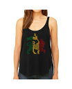 エルエーポップアート レディース タンクトップ トップス Women's Premium Word Art Flowy Tank Top- Rasta Lion - One Love Black