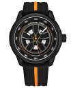 XgD[O Y rv ANZT[ Men's Black Rubber Silicone Strap with Orange Stripe Watch 44mm Black