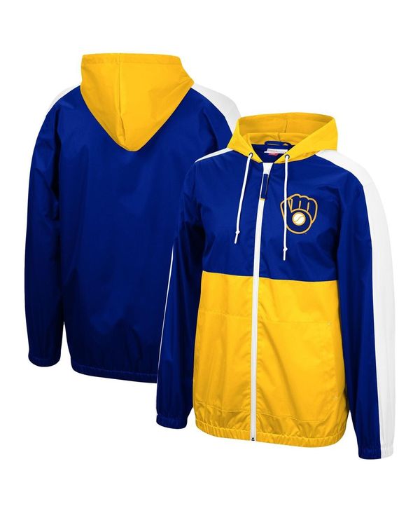 ミッチェル&ネス メンズ ジャケット・ブルゾン アウター Men's Mitchell Ness Royal and Gold-Tone Milwaukee Brewers Game Day Full-Zip Windbreaker Hoodie Jacket Royal, Gold