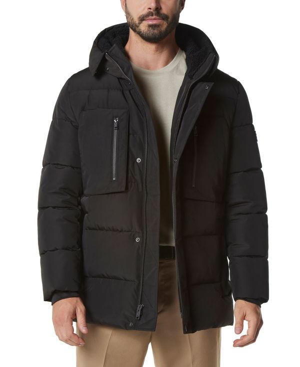 マークニューヨーク メンズ ジャケット・ブルゾン アウター Men's Yarmouth Micro Sheen Parka Jacket with Fleece-Lined Hood Black