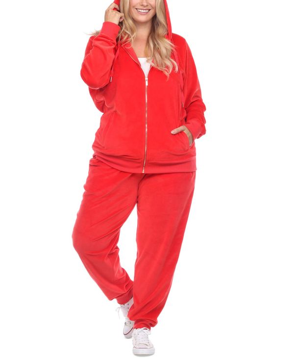 楽天ReVida 楽天市場店ホワイトマーク レディース ナイトウェア アンダーウェア Plus Size Velour Tracksuit Loungewear 2pc Set Bright Red