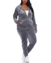 ホワイトマーク レディース ナイトウェア アンダーウェア Plus Size Velour Tracksuit Loungewear 2pc Set Gray