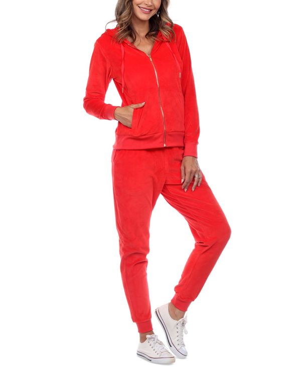 楽天ReVida 楽天市場店ホワイトマーク レディース ナイトウェア アンダーウェア Women's Velour Tracksuit Loungewear 2pc Set Bright Red