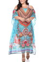 ホワイトマーク レディース シャツ トップス Plus Size Sheer Maxi Caftan Aqua