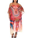 ホワイトマーク レディース シャツ トップス Plus Size Sheer Maxi Caftan Red and Orange(4)