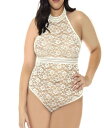 ホーティ レディース ナイトウェア アンダーウェア Women's Clarisa One Piece Plus Size Stretch Lace Halter Teddy White