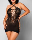 ホーティ レディース ナイトウェア アンダーウェア iCollection Women's Magnolia All Sheer Queen Size 1Piece Chemise in a Hosiery Fabric Black