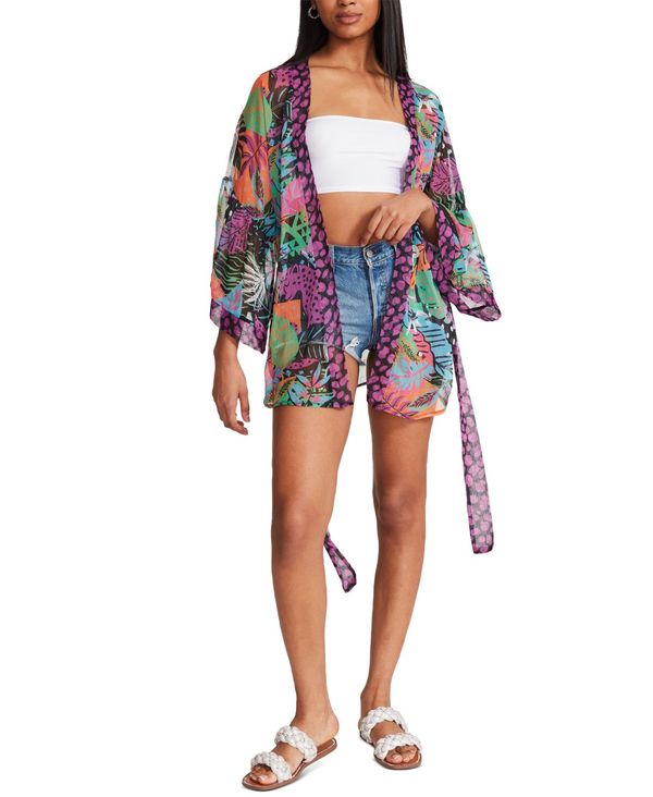 スティーブ マデン レディース マフラー・ストール・スカーフ アクセサリー Women's Tropical Jungle Tie Front Kimono Wrap Black Multi