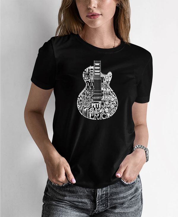 エルエーポップアート レディース シャツ トップス Women's Word Art Rock Guitar Head T-Shirt Black
