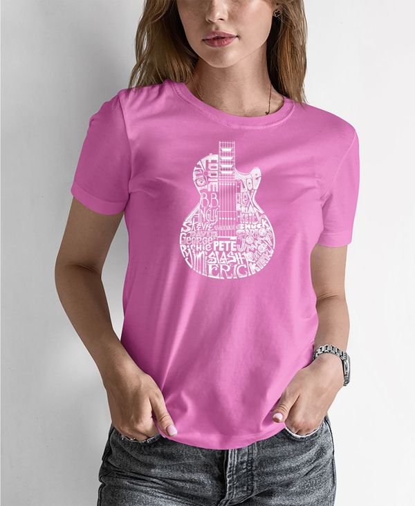 エルエーポップアート レディース シャツ トップス Women's Word Art Rock Guitar Head T-Shirt Pink