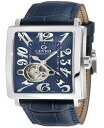 WFr Y rv ANZT[ Men's Avenue of Americas Intravedere Swiss Automatic Italian Blue Leather Strap Watch 44mm Silver-Tone