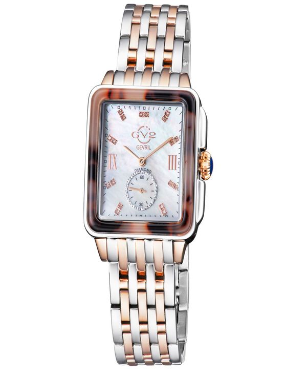 ジェビル レディース アクセサリー 腕時計 Tシャツ Gevril Women's Bari Tortoise Swiss Quartz Two-Tone Stainless Steel Bracelet Watch 34mm Silver-Tone シルバー