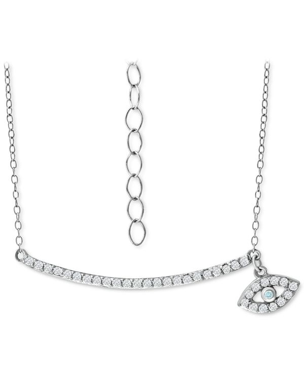 W[j xj[j fB[X lbNXE`[J[Ey_ggbv ANZT[ Cubic Zirconia Curved Bar & Evil Eye Pendant Necklace, 16