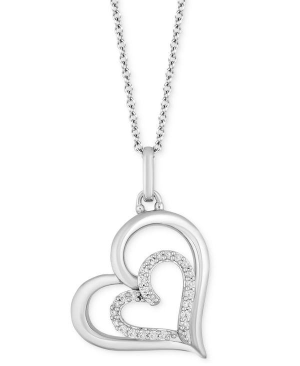 ホールマーク ダイヤモンド レディース ネックレス・チョーカー・ペンダントトップ アクセサリー Double Heart Love pendant (1/8 ct. t.w.) in Sterling Silver, 16