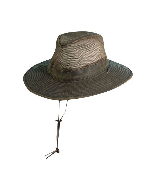 ドーフマン パシフィック メンズ 帽子 アクセサリー Men's Weathered Big-Brim Mesh Safari Hat Brown