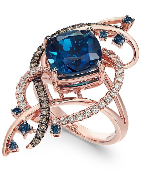  @ fB[X O ANZT[ Exotics&reg; Deep Sea Blue Topaz (5-3/8 ct. t.w.) and Diamond (3/4 ct. t.w.) Ring in 14k Rose Gold Blue Topaz