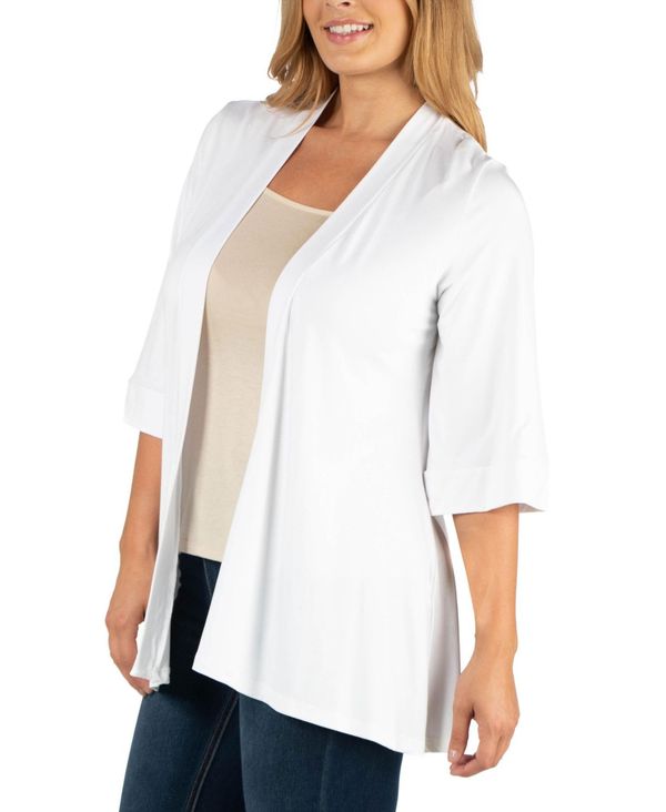 24ZuRtH[g fB[X jbgEZ[^[ AE^[ Open Front Elbow Length Sleeve Plus Size Cardigan White