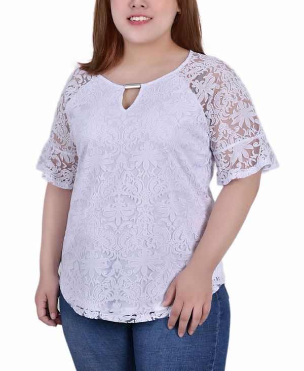 ニューヨークコレクション レディース シャツ トップス Plus Size Short Bell Sleeve Lace Blouse White Starthrone