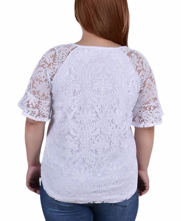 ニューヨークコレクション レディース シャツ トップス Plus Size Short Bell Sleeve Lace Blouse White Starthrone