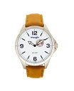 O[ Y rv ANZT[ Men's Watch 48MM IP Silver Case with White Dial Second Hand Sub Dial Tan Strap Tan