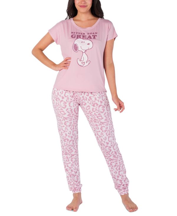 ムンキムンキ レディース ナイトウェア アンダーウェア Women's Snoopy Leopard-Print Pajama Set Pink