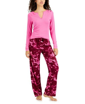 ジェニィ レディース ナイトウェア アンダーウェア Women's Printed Wide-Leg Pajama Pants, Created for Macy's Pink Tease Bold Tie Dye