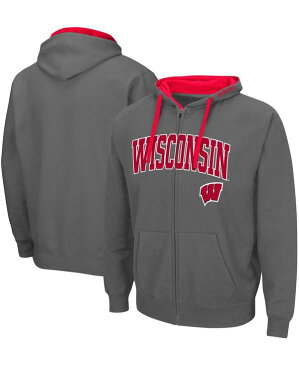 コロシアム メンズ パーカー・スウェット アウター Men's Charcoal Wisconsin Badgers Arch Logo 2.0 Full-Zip Hoodie Charcoal