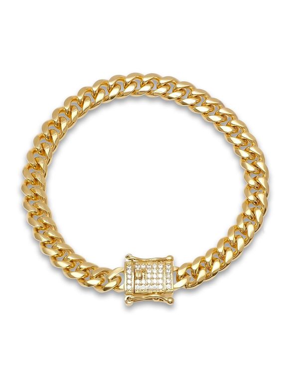 XeB[^C Y uXbgEoOEANbg ANZT[ Miami Cuban Chain with Simulated Diamond Box Clasp Bracelet Yellow