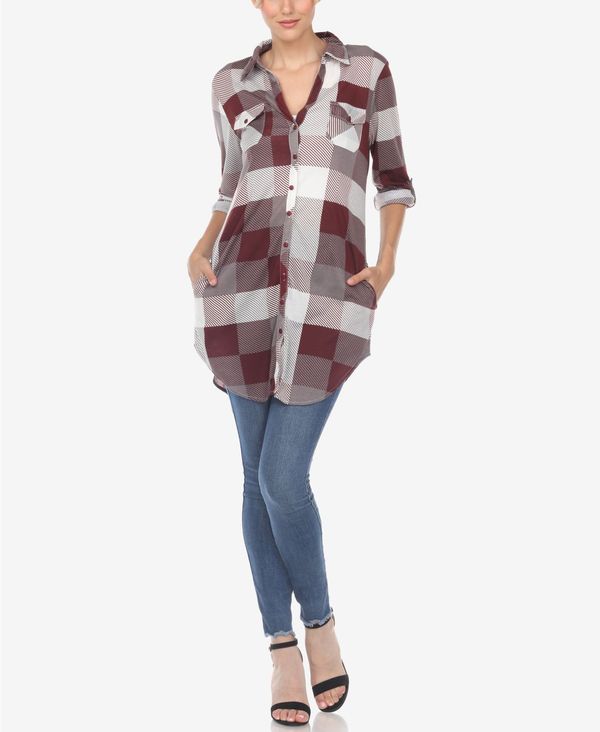 ホワイトマーク レディース シャツ トップス Women 039 s Plaid Tunic Shirt Burgundy, White