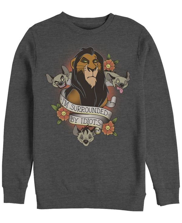 フィフスサン メンズ パーカー・スウェット アウター Disney Men's Lion King Scar Surrounded by Idiots Tattoo, Crewneck Fleece Black