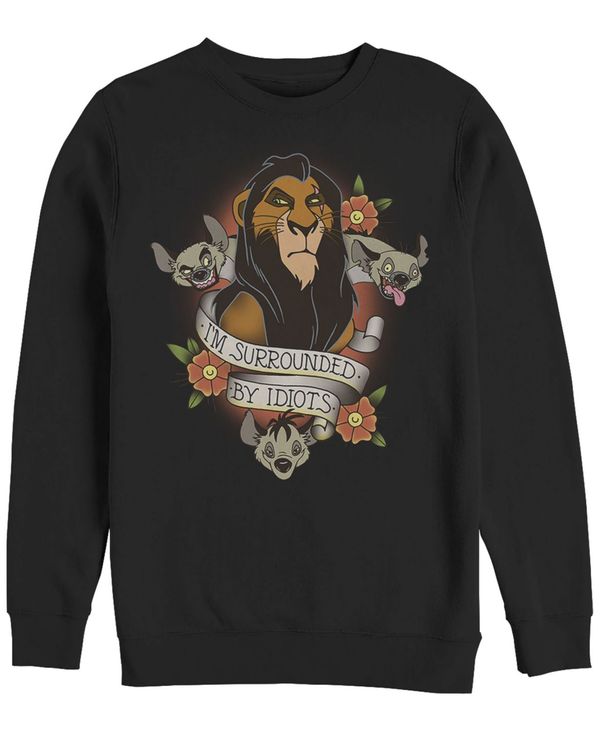 フィフスサン メンズ パーカー・スウェット アウター Disney Men's Lion King Scar Surrounded by Idiots Tattoo, Crewneck Fleece Black