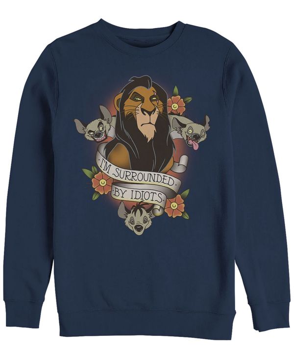 フィフスサン メンズ パーカー・スウェット アウター Disney Men's Lion King Scar Surrounded by Idiots Tattoo, Crewneck Fleece Navy