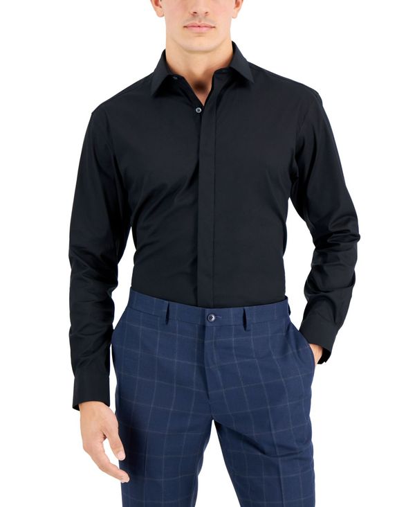 アルファニ メンズ シャツ トップス Men 039 s Regular Fit 2-Way Stretch Formal Convertible-Cuff Dress Shirt, Created for Macy 039 s Deep Black