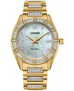 V`Y fB[X rv ANZT[ Eco-Drive Women's Crystal Gold-Tone Stainless Steel Bracelet Watch 34mm Silver-tone