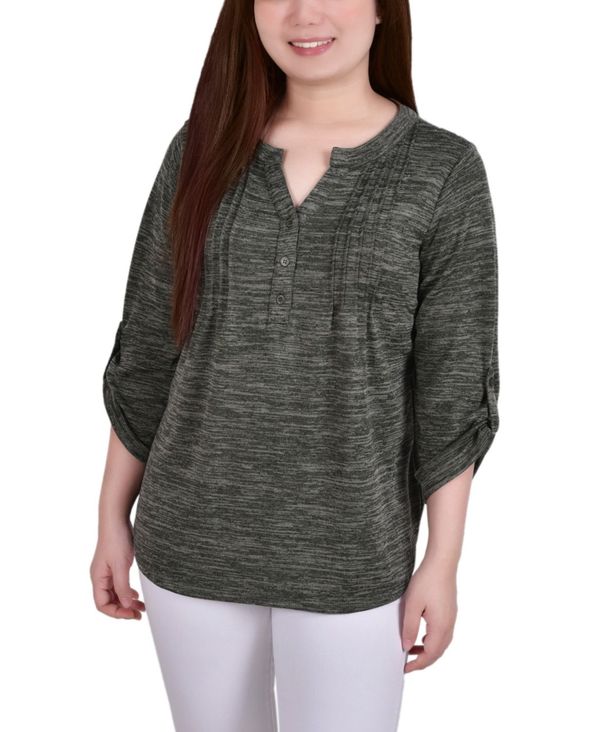 ニューヨークコレクション レディース シャツ トップス Petite 3/4 Roll Tab Sleeve Y-neck Top Cypress