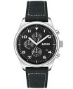 {X Y rv ANZT[ Men's View Black Genuine Leather Strap Watch, 44mm Black