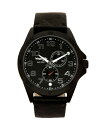 O[ Y rv ANZT[ Men's Watch, 48MM IP Black Case, Compass Directions on Bezel, Textured Black Dial, White Arabic Numerals, Multi Function Date and Second Hand Subdials, Black Faux Leather Strap Black