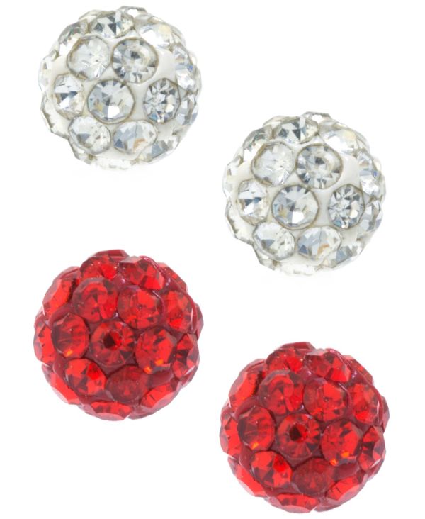 ジャーニ ベルニーニ レディース ピアス・イヤリング アクセサリー Crystal 4mm 2-Pc Set Pave Stud Earrings in Sterling Silver, Available in Black and White or Red and White Red