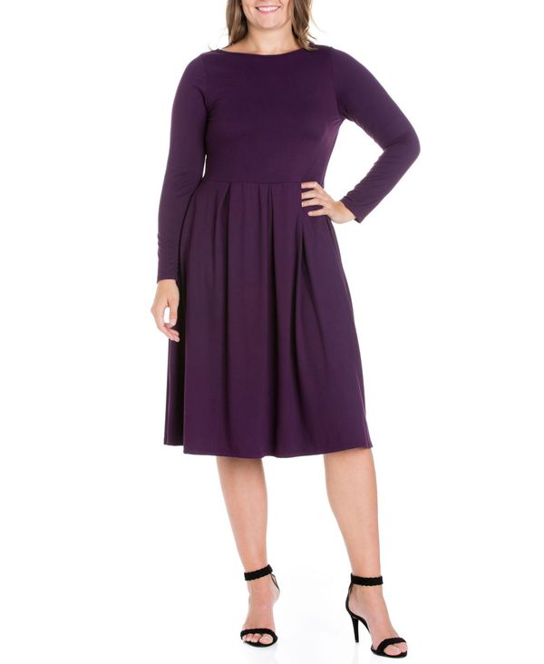 24セブンコンフォート レディース ワンピース トップス Women's Plus Size Fit and Flare Midi Dress Purple