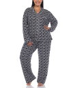 ホワイトマーク レディース ナイトウェア アンダーウェア Plus Size 2 Piece Long Sleeve Heart Print Pajama Se...