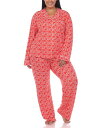 ホワイトマーク レディース ナイトウェア アンダーウェア Plus Size 2 Piece Long Sleeve Heart Print Pajama Se...