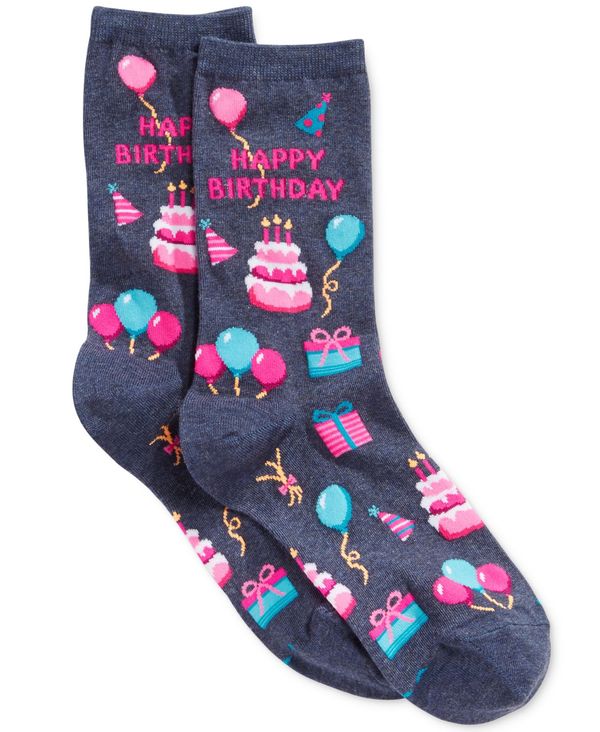 zbg\bNX fB[X C A_[EFA Women's Happy Birthday Fashion Crew Socks Denim Heather