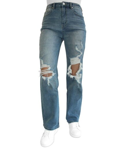 オールモストフェイマス レディース デニムパンツ ボトムス Juniors' Ripped 90s Wide Leg Jeans Medium Wash オールモストフェイマス レディース デニムパンツ ボトムス Juniors' Ripped 90s Wide Leg Jeans Medium Wash