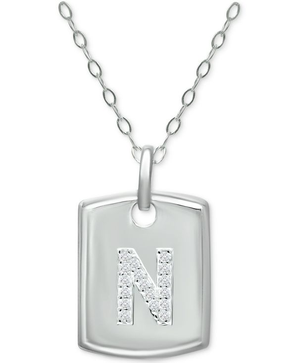 W[j xj[j fB[X uXbgEoOEANbg ANZT[ Cubic Zirconia Initial Dog Tag Pendant Necklace in Sterling Silver, 16