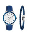 ebhx[J[ Y rv ANZT[ Men's Magarit Blue Leather Strap Watch 46mm and Bracelet Gift Set, 2 Pieces Blue