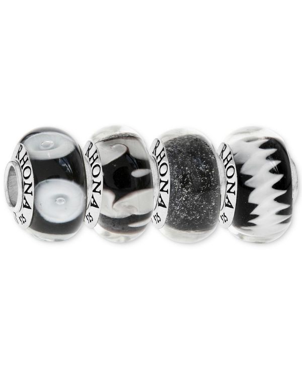 [i Tbg fB[X lbNXE`[J[Ey_ggbv ANZT[ 4-Pc. Set Painted Glass Bead Charms in Sterling Silver Black