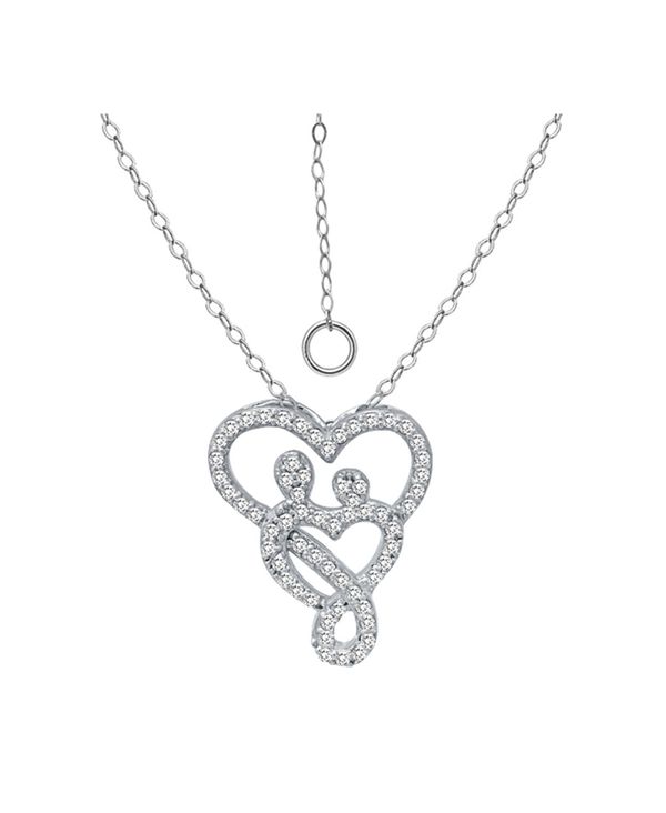 ジャーニ ベルニーニ レディース ネックレス・チョーカー・ペンダントトップ アクセサリー Cubic Zirconia Intertwined Mom & Child Heart Pendant Necklace in Sterling Silver, 16" + 2" extender, Created for Macy's Silver