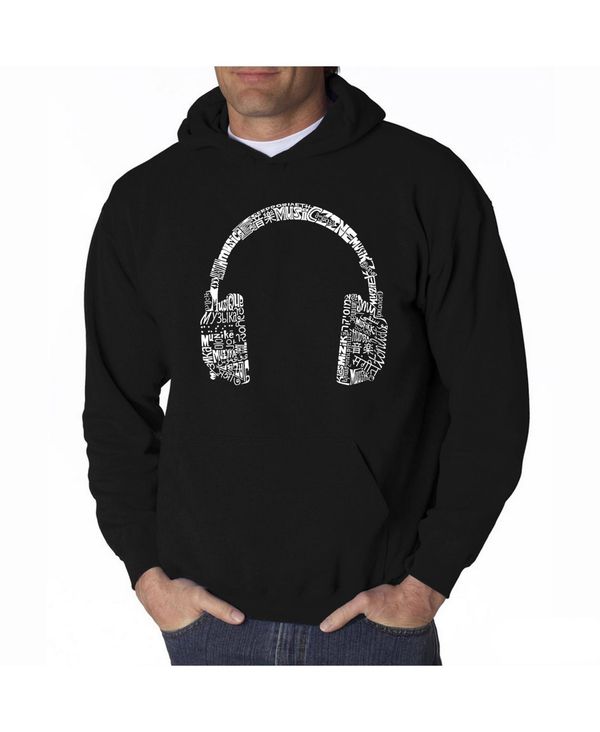 楽天ReVida 楽天市場店エルエーポップアート メンズ パーカー・スウェット アウター Men's Word Art Hoodie - Headphones - Music In Different Languages Black