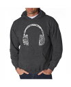 エルエーポップアート メンズ パーカー・スウェット アウター Men's Word Art Hoodie - Headphones - Music In Different Languages Dark Gray